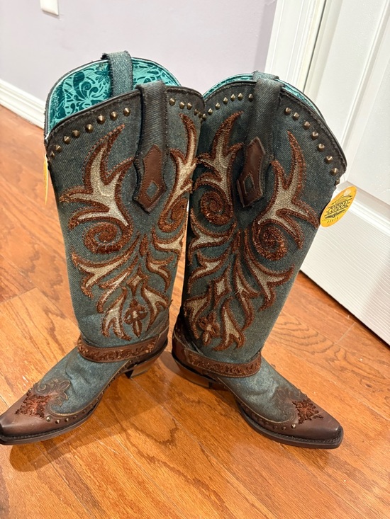 Corral Shoes - Corral Teal and Brown Embroidered Western Boots